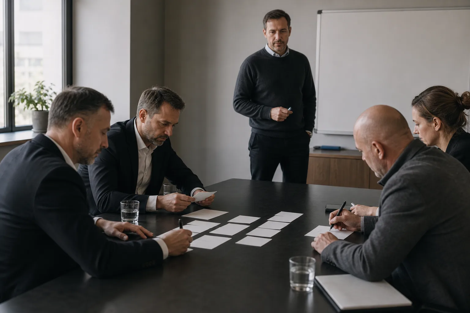 Tým s facilitátorem zapisuje na kartách reálné krizové scénáře.