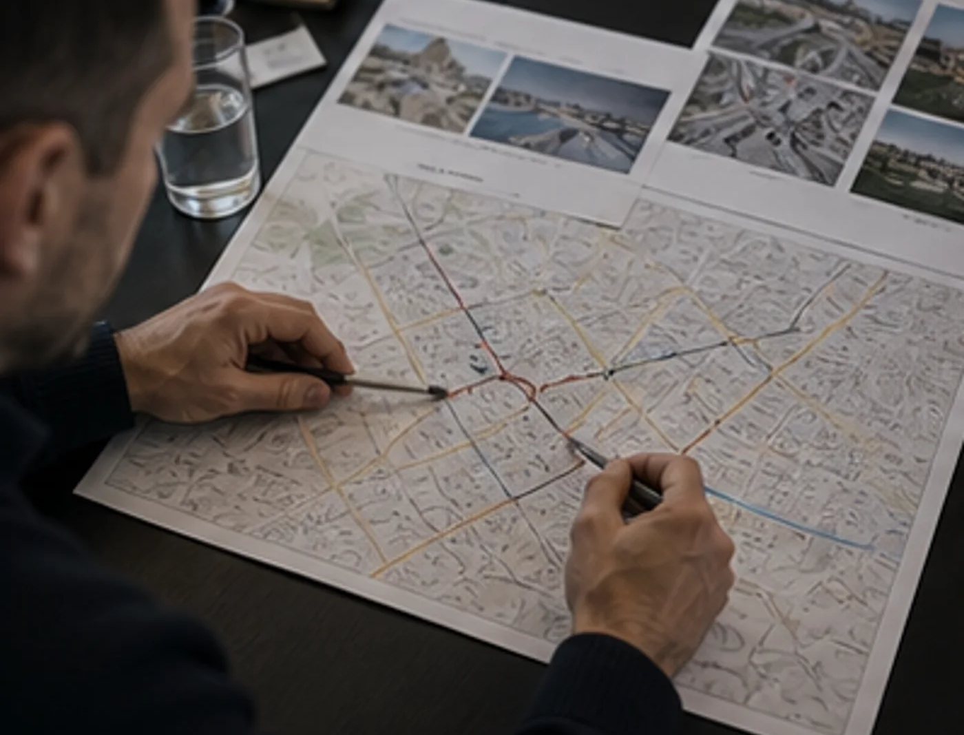 Koordinátor nad tištěnou mapou staví trasy, místa a varianty ochranného plánu.
